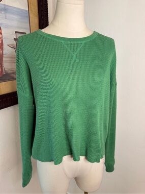 American Eagle Outfitters Green Waffle Knit Crewneck Sweater